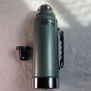 Vintage Aladdin Stanley Hammertone Green Insulated Thermos with Silver Accents